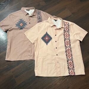 2 pc Bundle, Ouku, size XL, linen blend button down short sleeve shirts Aztec